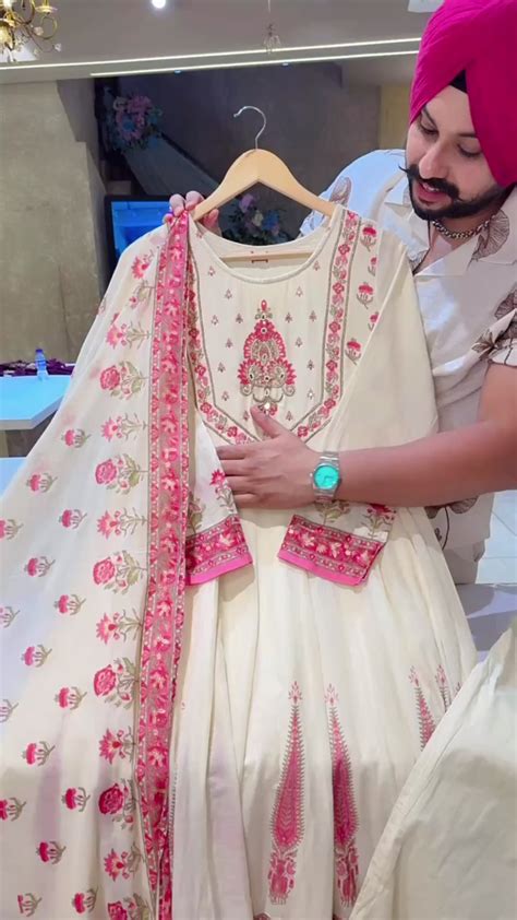 Cream & Gajri Mal Cotton Block Printed Girlish Full Flair Anarkali Sui
