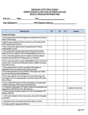 Fillable Online bilingual dadeschools Monitoring Items YES NO NA ...