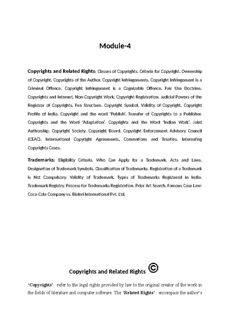 M-4: Comprehensive Notes on Copyrights and Related Rights - Studocu