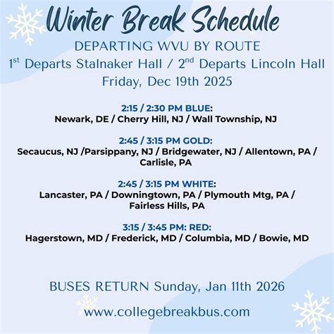 West Virginia University Break Transportation - College Break Bus