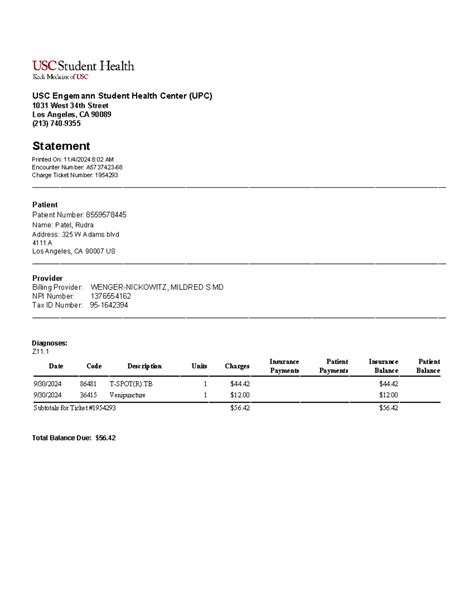 Receipt - document - USC Engemann Student Health Center (UPC) 1031 West ...