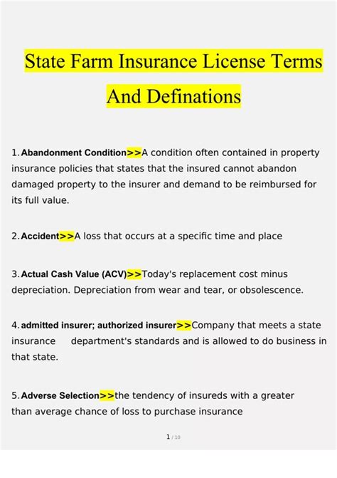 Summary State Farm Insurance License Terms And Definitions Study Guide(2023/2024) - State Farm ...