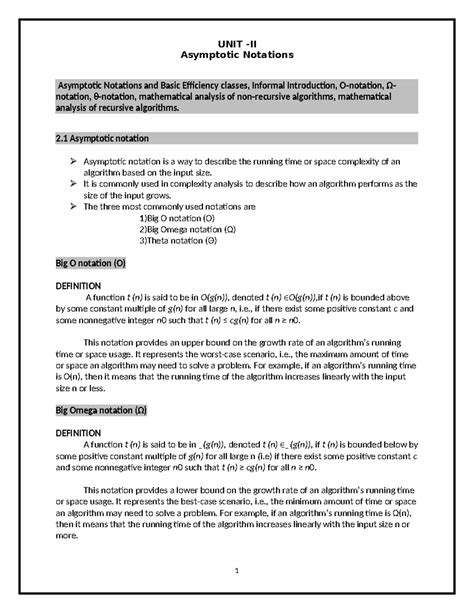 Unit II - Understanding Asymptotic Notations in Algorithm Efficiency ...