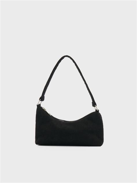 Sztruksowa torebka bagietka czarna - HOUSE - 9124W-99X