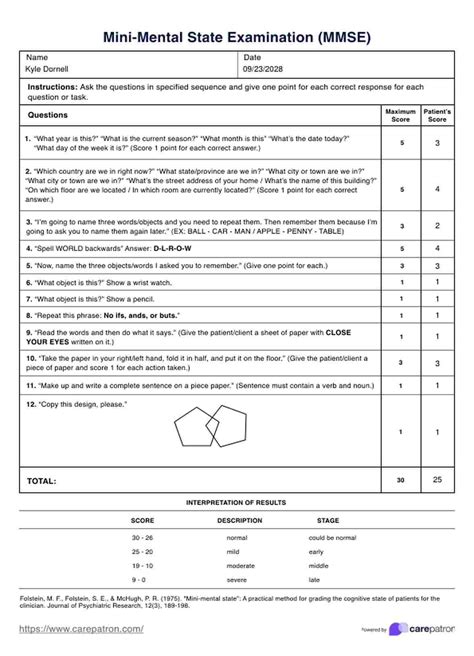 Mini Mental Exam Printable