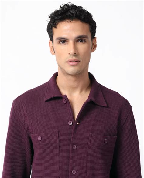Rare Rabbit Men's Elric Dark Purple Cotton Plain Regular Fit Full Slee