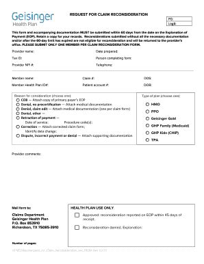2020-2026 Form Geisinger Health Plan Request for Claim Reconsideration ...