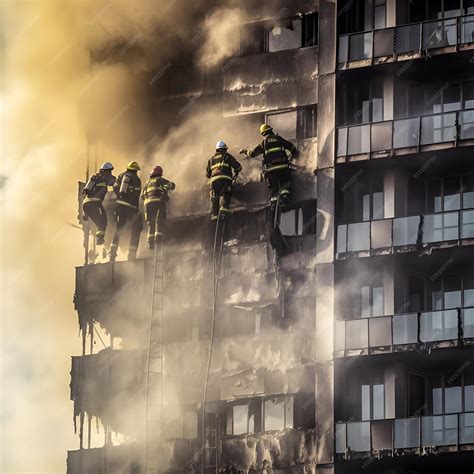Premium Photo | Firefighters put out a fire in an office building