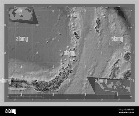 Sulawesi Utara, province of Indonesia. Grayscale elevation map with ...