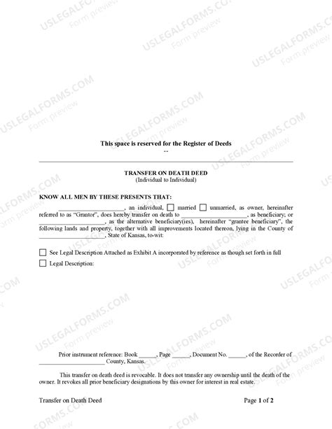 Transfer On Death Deed Kansas Form With Trust | US Legal Forms