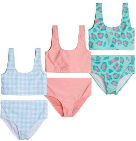 Real Essentials 3 Pack: Girls Two Piece Swimsuit Bathing Swim Suit Girl ...