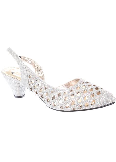 Women's Low Heel Closed Toe Slingback Shoes Rhinestone Comfortable ...