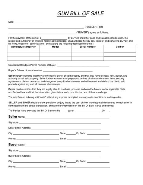 Free Printable Gun Bill Of Sale Templates [PDF, Word]