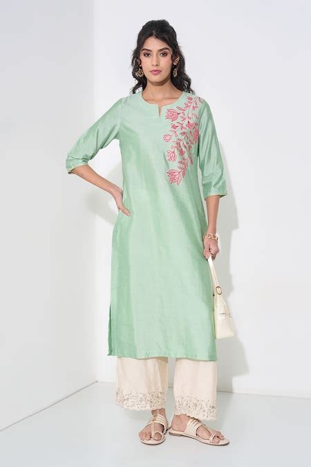 Mint Statement Floral Embroidered Kurta - Selling Fast at Pantaloons.com