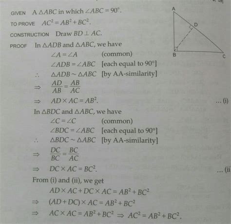 In a right triangle the square of the hypotenuse is equal to the sum of ...