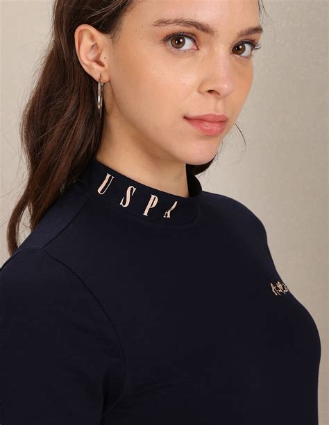 Navy Stand Neck Typographic Print Solid T-Shirt – U.S. Polo Assn. India