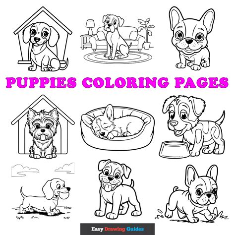 Puppies Coloring Pages for Kids - 18 Printable Sheets