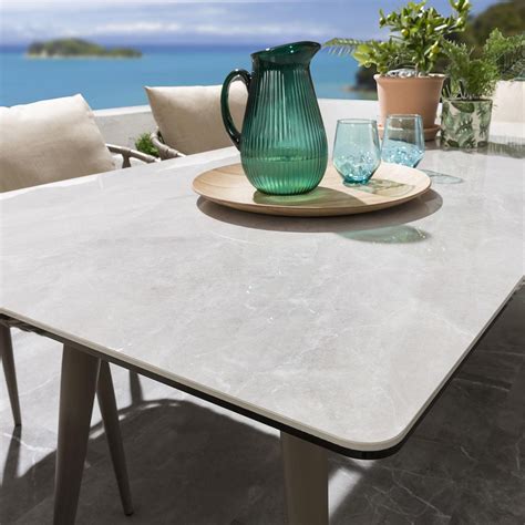 6 Seater Ceramic Garden Table and Chairs Dining Set Aluminium Beige ...
