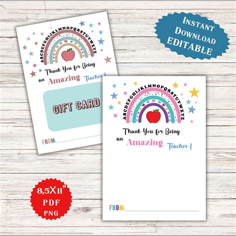 Printable Teacher Appreciation Gift Card Holder