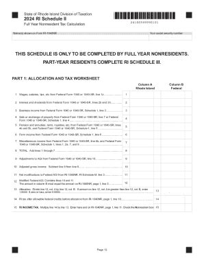 2024-2026 Form RI RI-1040NR - Schedule II - Blank Fillable Template ...