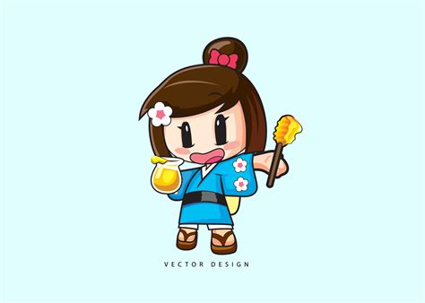 Cute Anime character design with japanese costume brings honey jar and ...