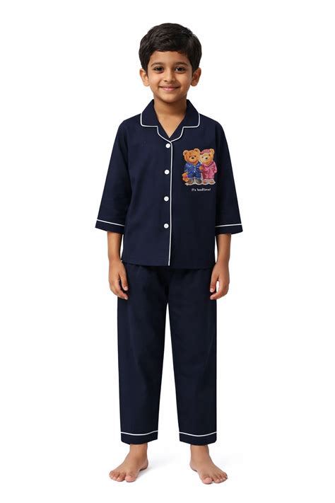 Its Bedtime Teddy Navy Long Sleeve Kids Night Suit – Shopbloom