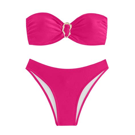 Swimsuits for Women Solid Color Strapless Backless Gathering Separate ...