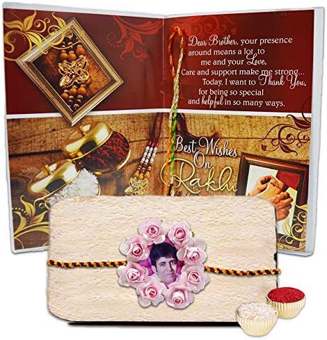 Personalised One Photo Rakhi with Greeting Card and Roli Chawal ...