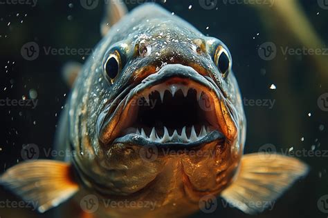 Aggressive fish opening mouth showing sharp teeth underwater 56268125 Stock Photo at Vecteezy