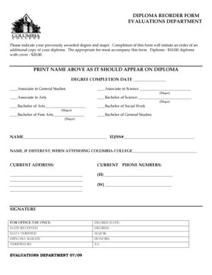 Fillable Online ccis Diploma reorder form evaluations department print ...