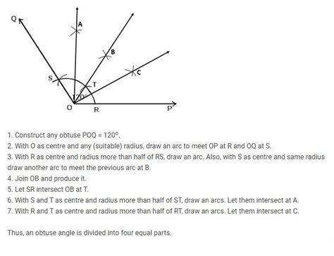 draw an angle and divide it into four equal parts using compass and ...