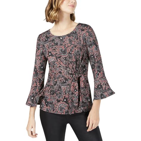 NY Collection Petites Womens Paisley Knot Front Blouse