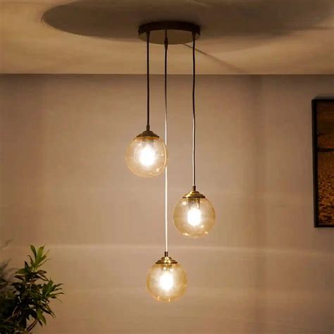 MARDI 3 Light Amber Glass Pendant With Shine Metal – KAPOOR-E ...