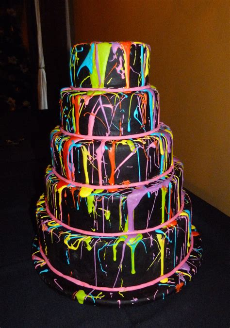 5 Layer Neon Splatter Paint Cake - The End Dessert Company, Powell, OH