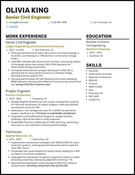 Civil Engineering Resume Examples 的图像结果