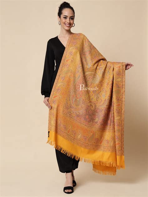 Pashtush womens Faux Pashmina Shawl, jamawar design, Mustard – Pashtush ...