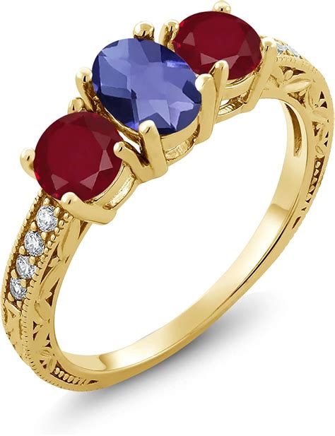 Gem Stone King 1.87 Ct Oval Checkerboard Blue Iolite Red Ruby 18K ...