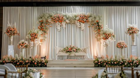 Wedding stage decoration background inside the building with elegant ...