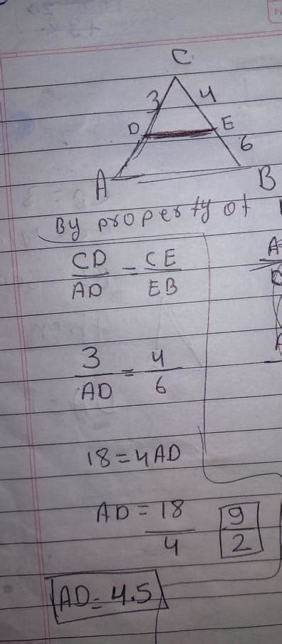 In triangle ABC , DE parallel to AB. IfCD=3cm , EC=4 cm , BE=6 cm ...