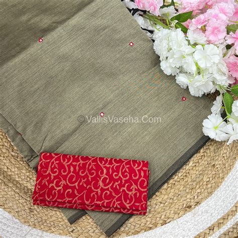Poly Silk Mixed Cotton - Mirror Work Embroidery - Grey ( Cement Colour ...