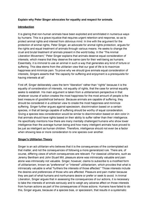 Animal rights by Peter Singer from "Animal Rights" - B.A.(hons ...