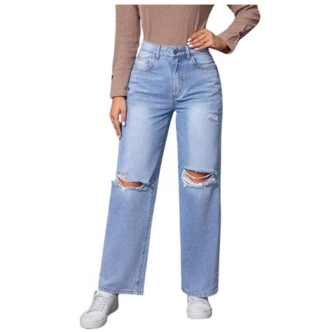 Buy NUCOUTHS Women Wide Leg High Waist Relaxed Fit Casual Jeans (2 Cut ...