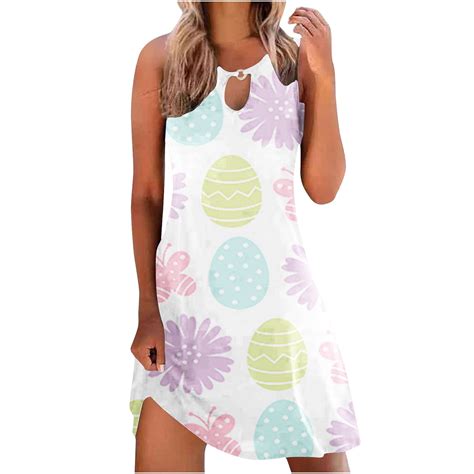 jsaierl Womens Easter Dresses 2023 Bunny Egg Print Summer Dresses ...