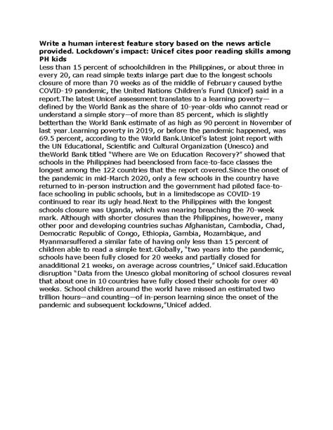 Fact sheet sample - Write a human interest feature story based on the ...