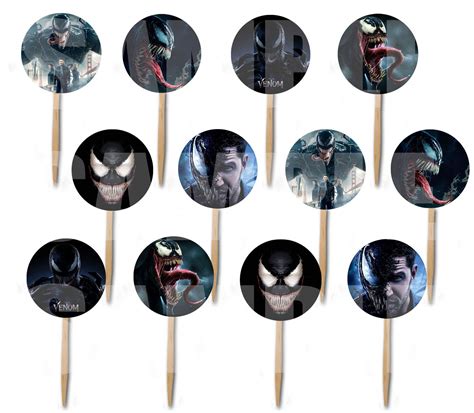 Buy Venom Cupcake Picks Double-sided Images Cake Topper -12, Marvel ...