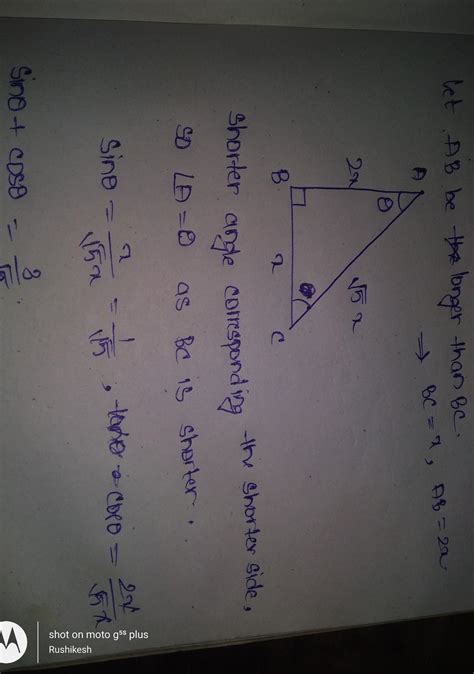 in a right triangle smaller sides are in the ratio 1:2 and one acute ...