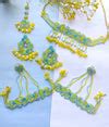 Yellow-Pink Handmade Beaded Pearl Floral Bridal Haldi-Mehndi Jewellery Set