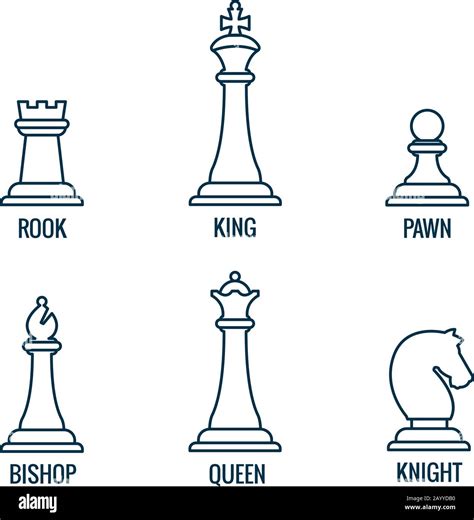 Chess pieces in thin line vector icons, king and queen, bishop and rook ...