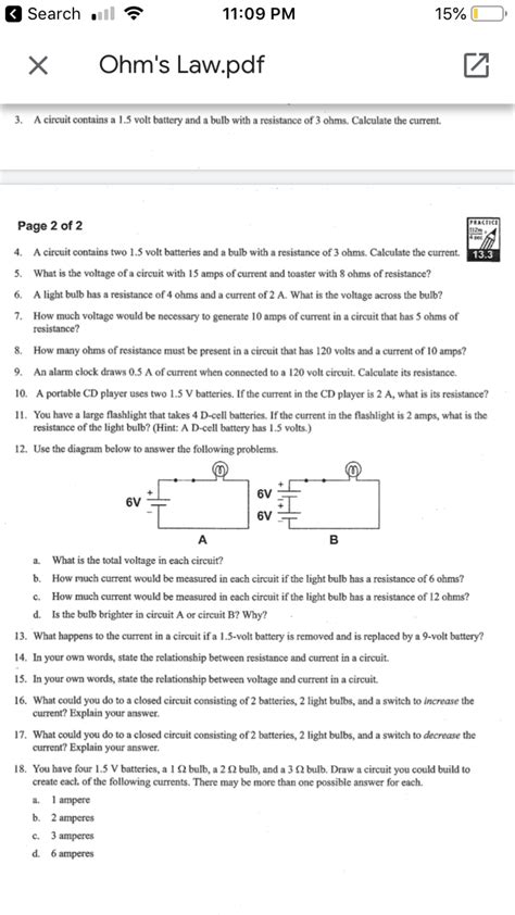 Ohm S Law And Electric Circuit Diagram Practice Problems With Solutions