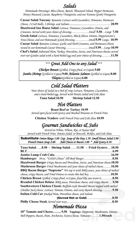 Hazelwood Inn menu in Baltimore, Maryland, USA